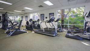 A gym with treadmills, elliptical machines, and weight equipment. - Mickeys Lodge by VillaDirect (Kissimmee)