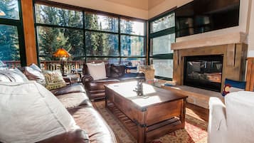 Flat-screen TV, fireplace