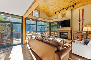 TV a schermo piatto, caminetto