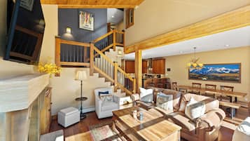 Flat-screen TV, fireplace