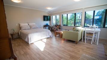 Desk, blackout curtains, iron/ironing board, free WiFi