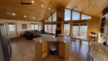 Smart TV, fireplace, DVD player, books