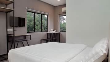 Premium bedding, memory-foam beds, desk, soundproofing