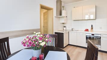 Apartment | Private kitchen | Fridge, oven, stovetop, electric kettle