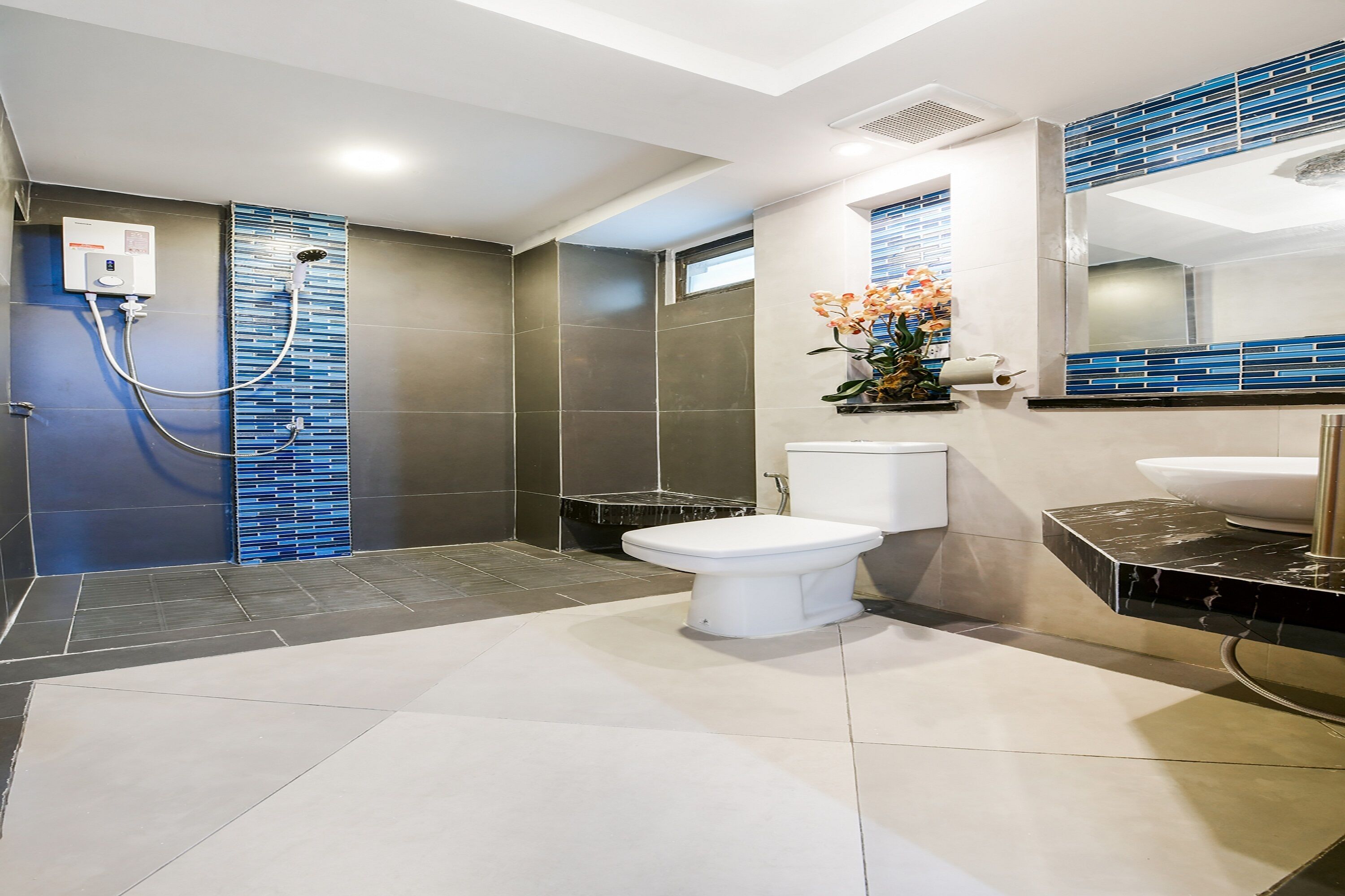 suite | bathroom | shower, bidet, towels, soap
