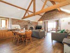 Cottage | Woonruimte | Een televisie, een open haard en een dvd-speler