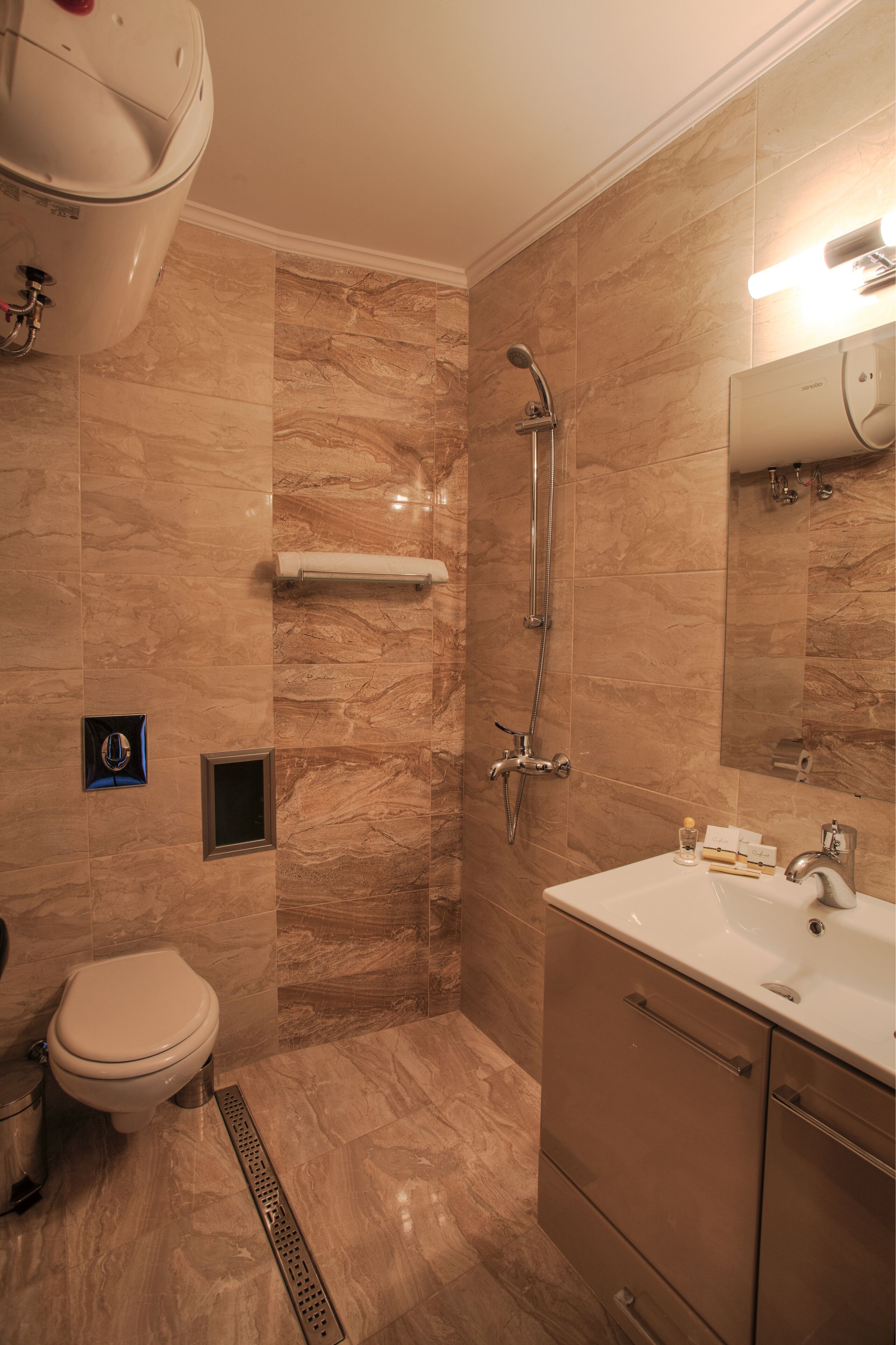 free toiletries, slippers, towels, soap