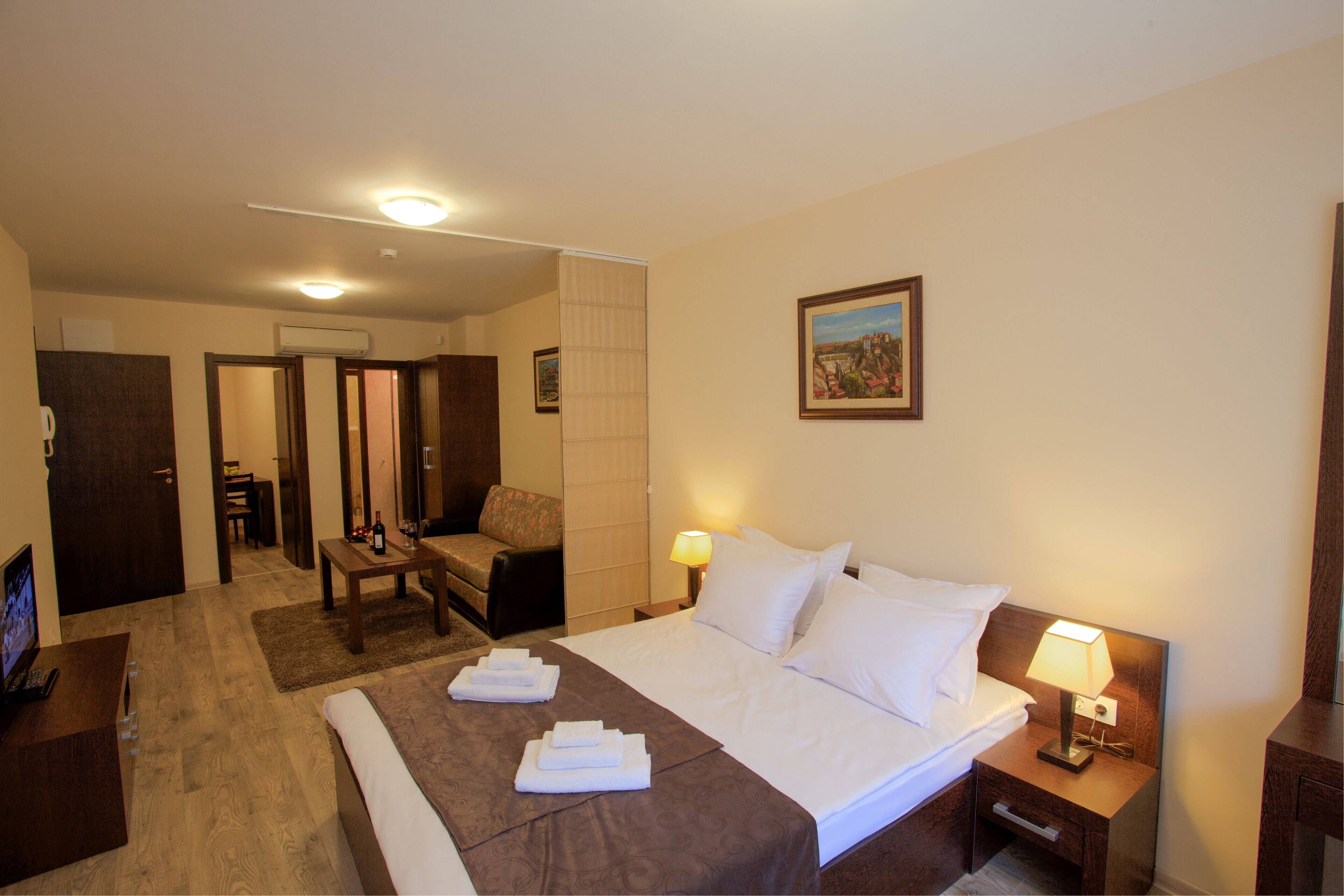 deluxe double room | living area | flat-screen tv