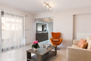 Apartment, 3 Bedrooms | Living area | Flat-screen TV, DVD player - Bright Modern Flat next to Beach (Platanias)