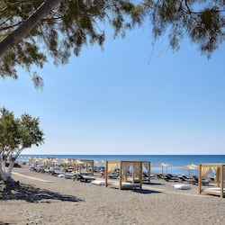 On the beach, sun loungers, beach umbrellas, beach towels