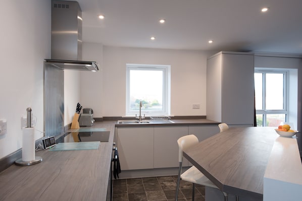 Apartment, 2 Bedrooms | Private kitchen | Full-sized fridge, oven, stovetop, electric kettle