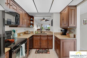 Fridge, microwave, oven, dishwasher