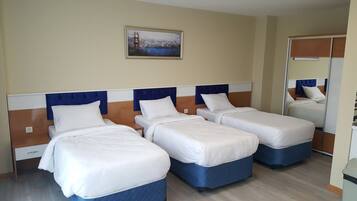 Minibar, desk, laptop workspace, blackout drapes