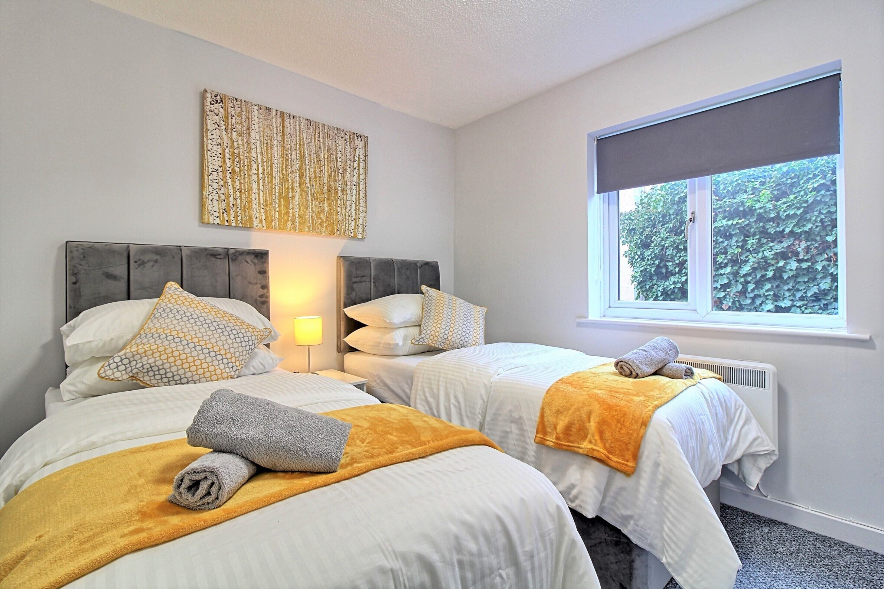 2 bedrooms, desk, laptop workspace, iron/ironing board