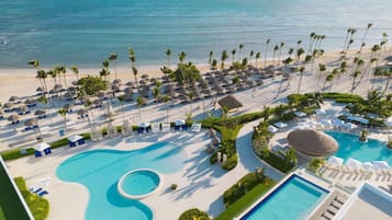 3 outdoor pools, open 8:00 AM to 6:30 PM, pool umbrellas, pool loungers