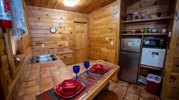 Fridge, microwave, coffee/tea maker, toaster