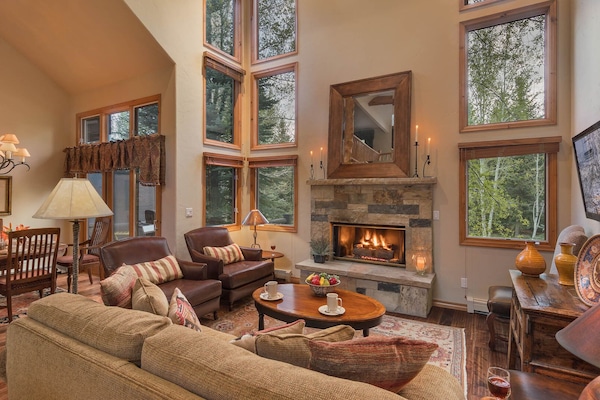 Una Smart TV, una chimenea, una oficina