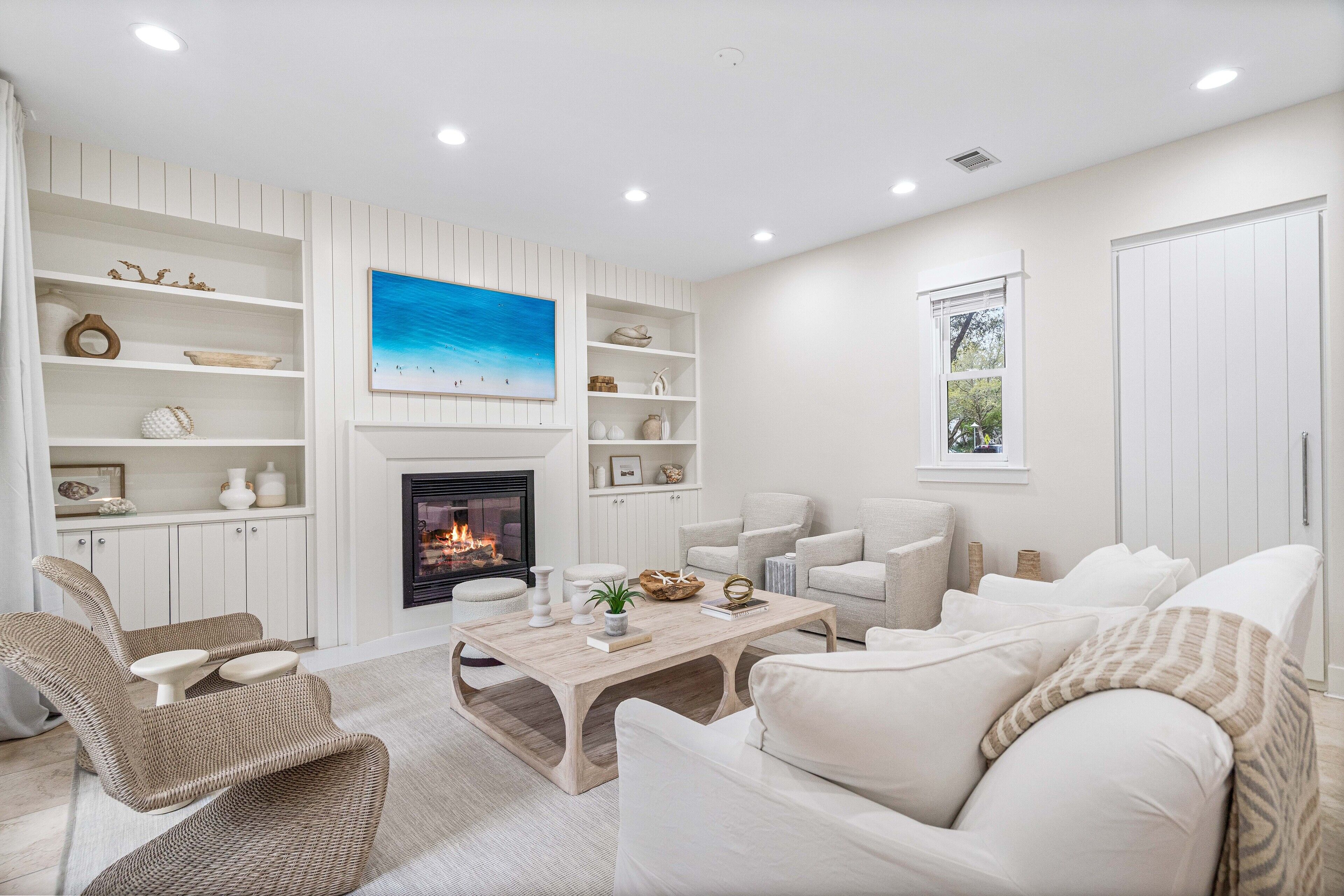 TV, fireplace, DVD player, books