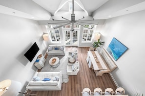 TV, DVD player, video library