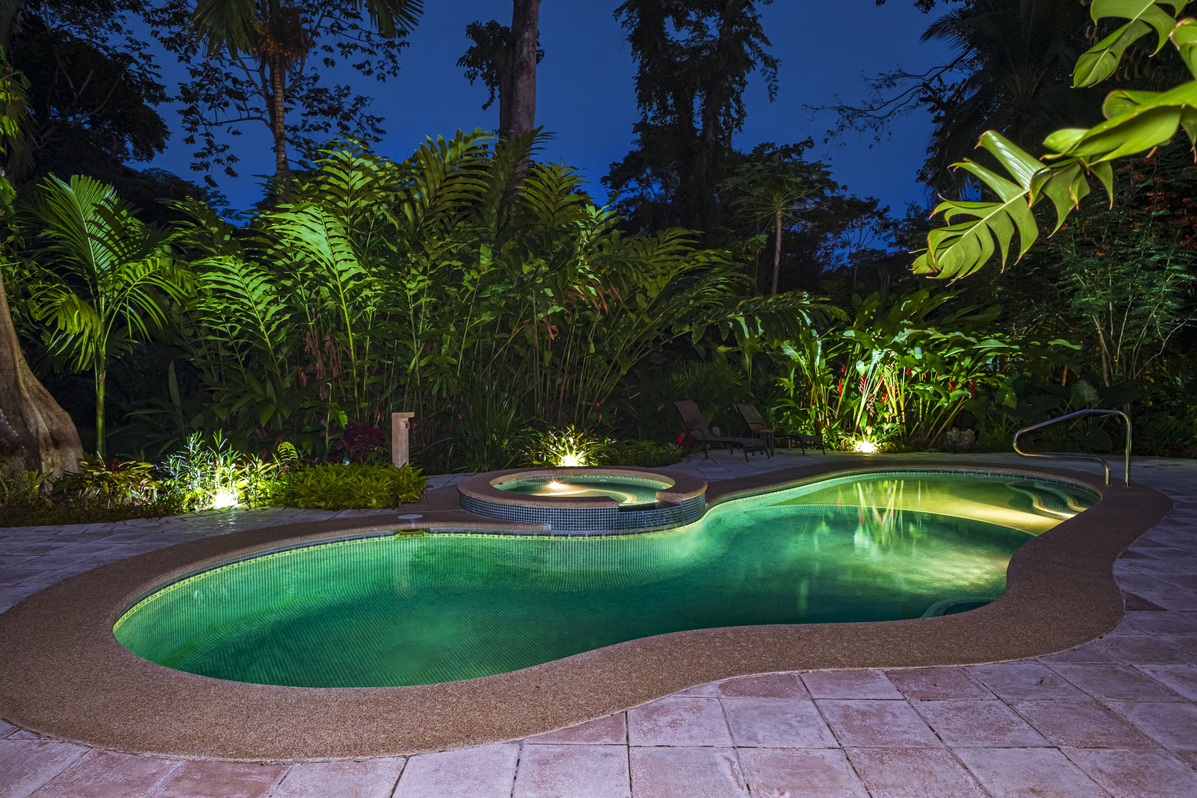 outdoor pool, pool loungers