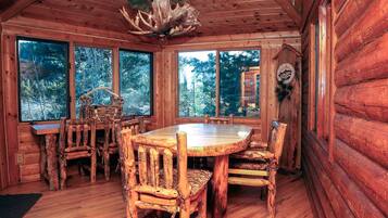 Cabin, Multiple Beds, Hot Tub, Mountain View | Private kitchen | Fridge, microwave, stovetop, dishwasher