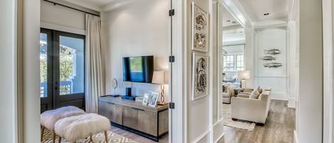 TV, DVD player, video library