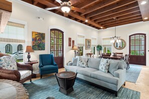 Televisio, takka, DVD-soitin, videokirjasto