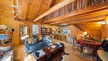 TV, fireplace, DVD player, music library