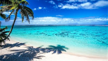 On the beach, sun-loungers, beach towels