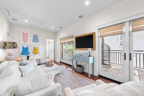 TV, fireplace, DVD player, video library