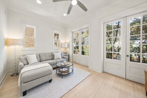 TV, DVD player, video library