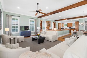 TV, fireplace, DVD player, video library