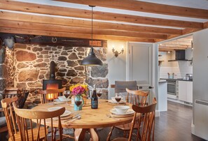 Prospect House, Coverack. Ground floor: Dining room with inglenook fireplace