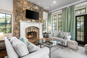 TV, fireplace, DVD player, video library
