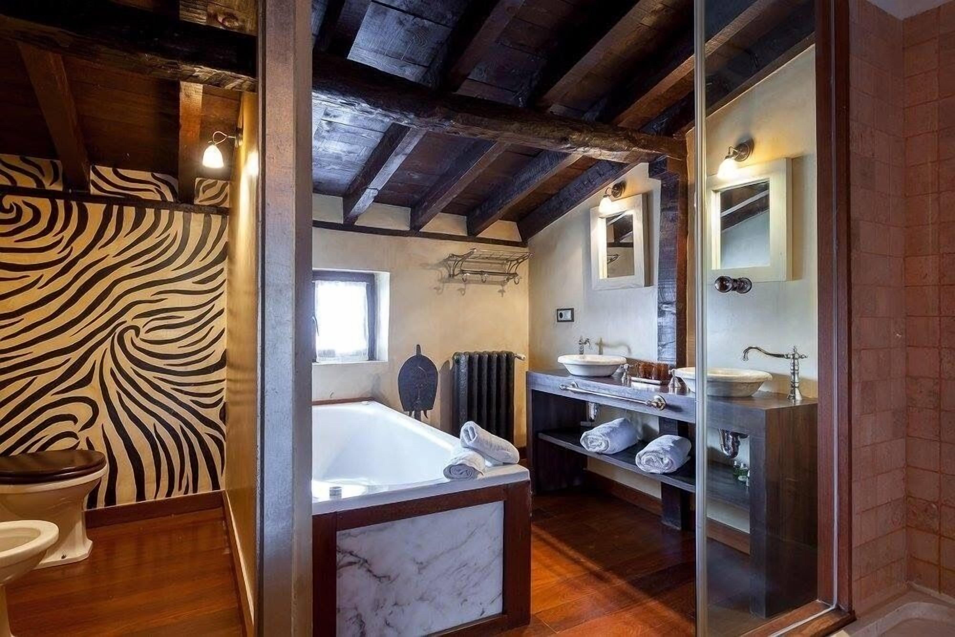 junior studio suite, fireplace | bathroom | separate bathtub and shower, deep-soaking bathtub, rainfall showerhead