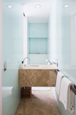 Douche, articles de toilette (gratuits), séchoir à cheveux