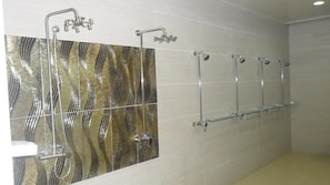 Shower, free toiletries, hair dryer, slippers