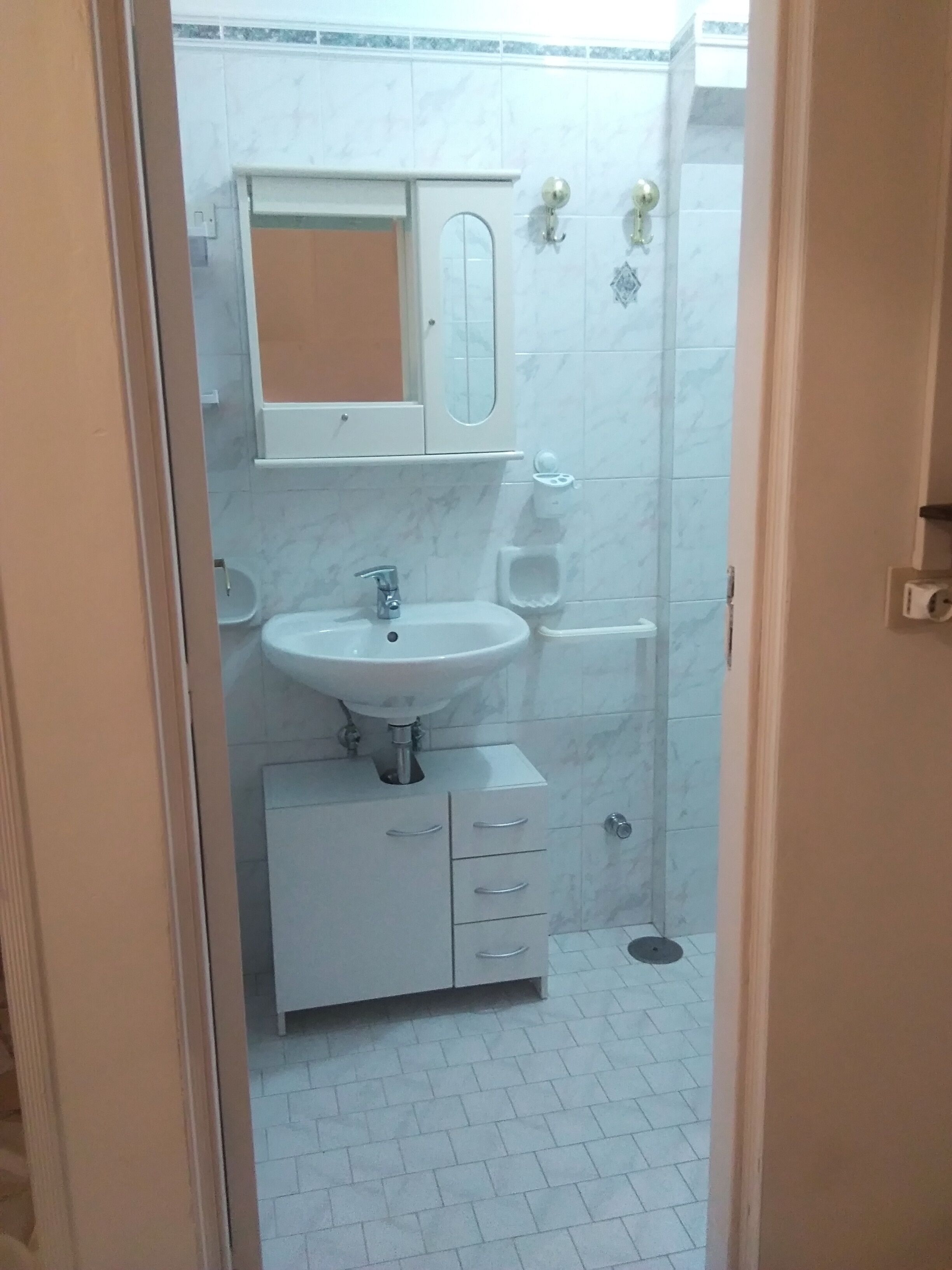 Dusj, hårføner, håndklær og såpe