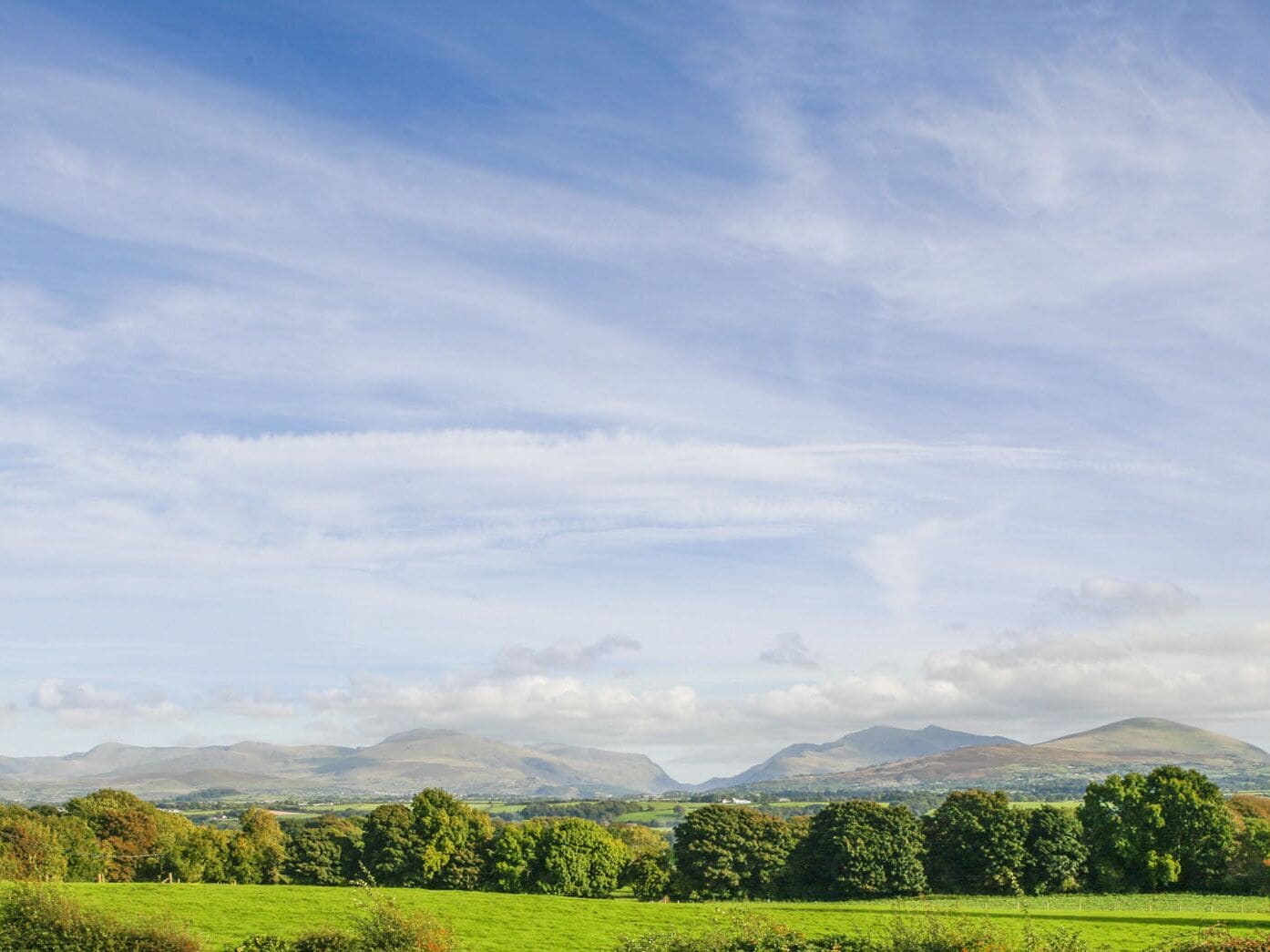 Un paysage rural caractérisé par des collines douces et un ciel dégagé.