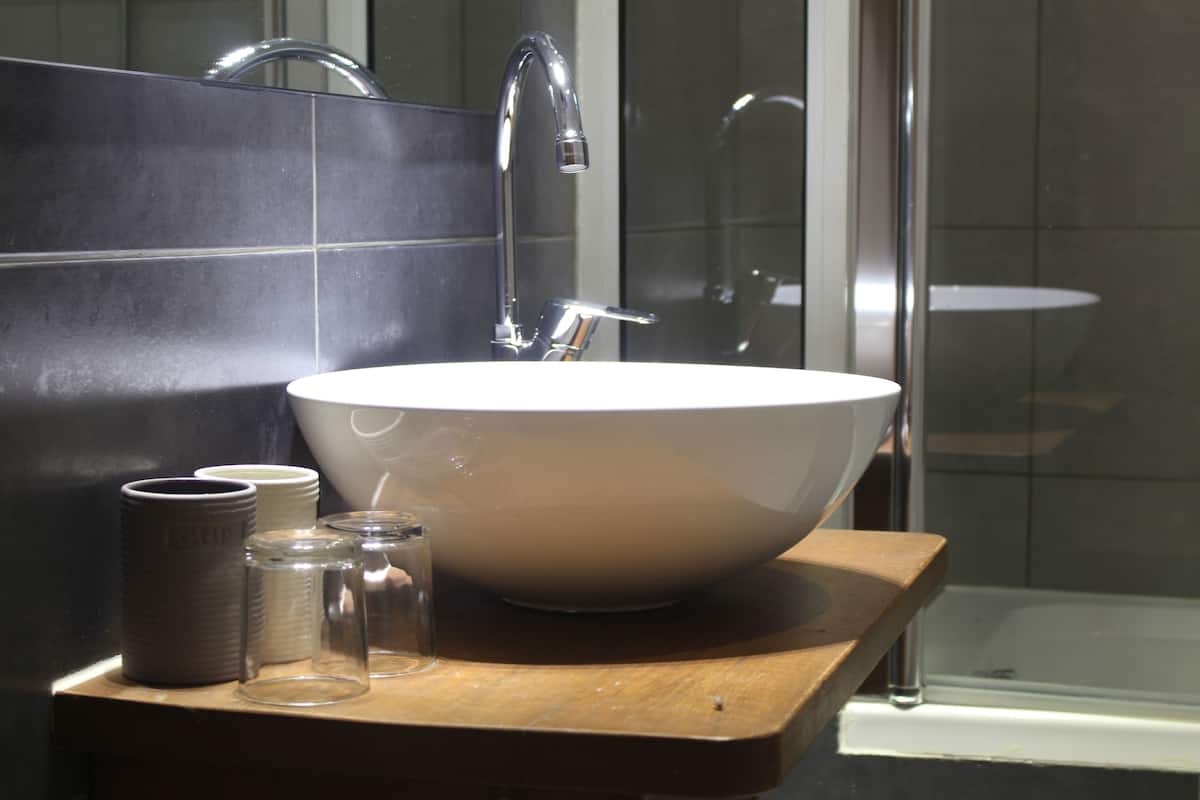 standard double or twin room | bathroom | shower, towels, soap, toilet paper