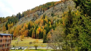 A cabin with a view of a lake and forested hills. - Monterosa Apartment (Ayas)