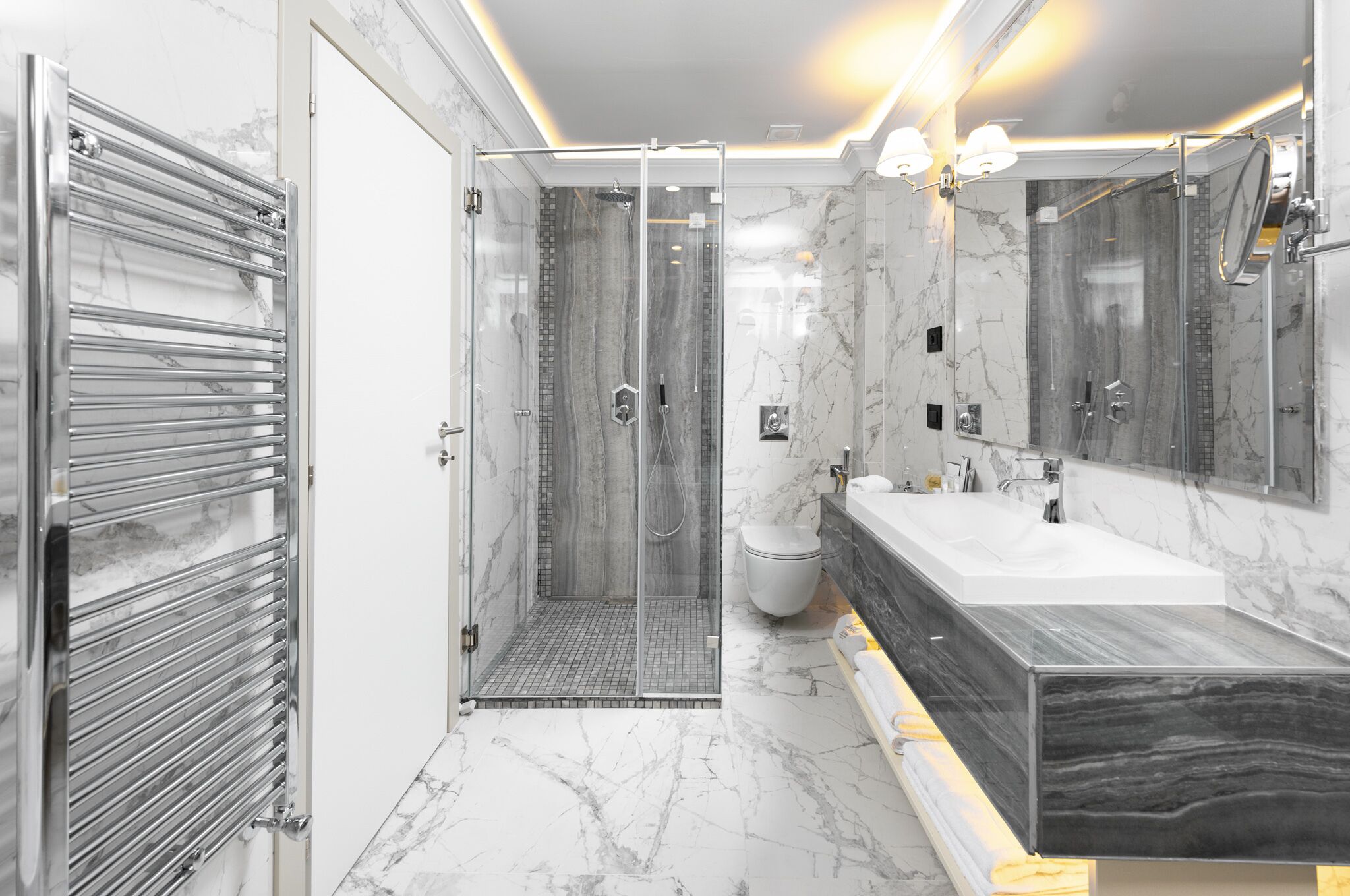 prestige suite | bathroom | designer toiletries, hair dryer, dressing gowns, slippers