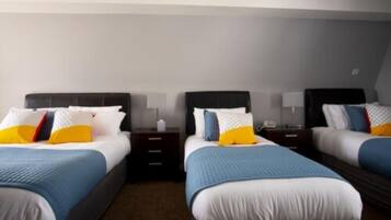 Hypo-allergenic bedding, blackout curtains, iron/ironing board