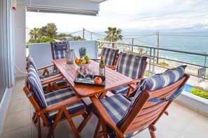 Balcony view - The 'Corinthian Gulf' beachfront lux apartment (Xylokastro-Evrostina)