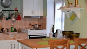 Apartment | Private kitchen | Coffee/tea maker, full-size fridge, oven, stovetop - Traditional Karpathian home with panoramic View (Karpathos)