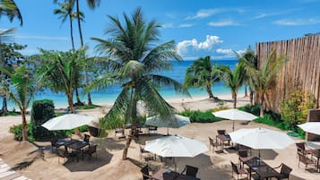 On the beach, white sand