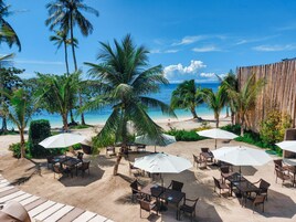 On the beach, white sand