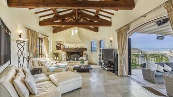 TV, fireplace, DVD player, foosball