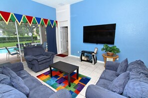House, 4 Bedrooms, Private Pool (4 Bathrooms) | Living area | 50-inch flat-screen TV with cable channels, LCD TV, DVD player - Mickeys Ranch by VillaDirect (Kissimmee)