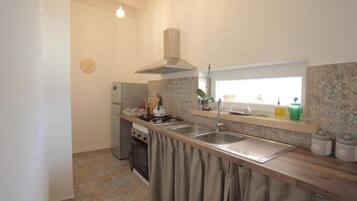 Fridge, oven, stovetop, coffee/tea maker